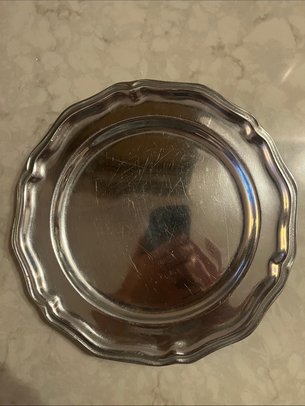 Vintage Wilton Armetale RWP pewter plate 10.5” candle/serving plate see pix